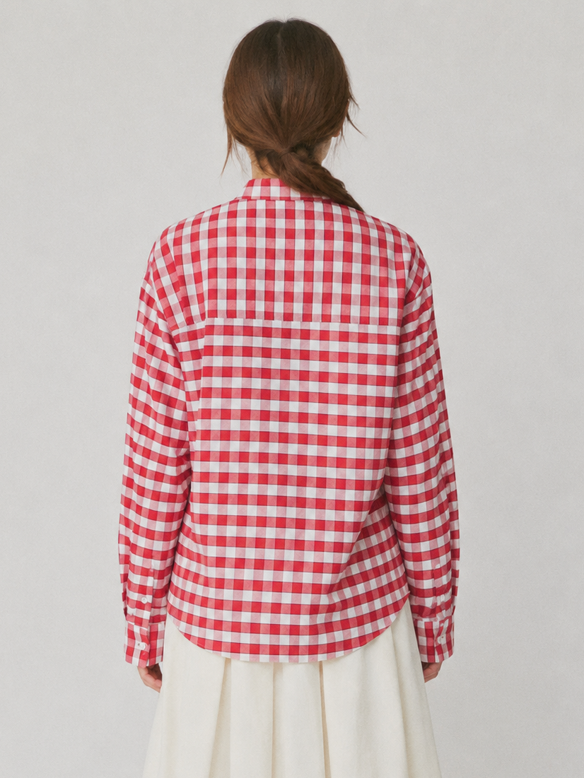 MII Mii à table Chemise Jabo coton-soie Vichy rouge