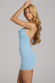 Oh Polly Seychelles robe mini bleu ciel col drapé