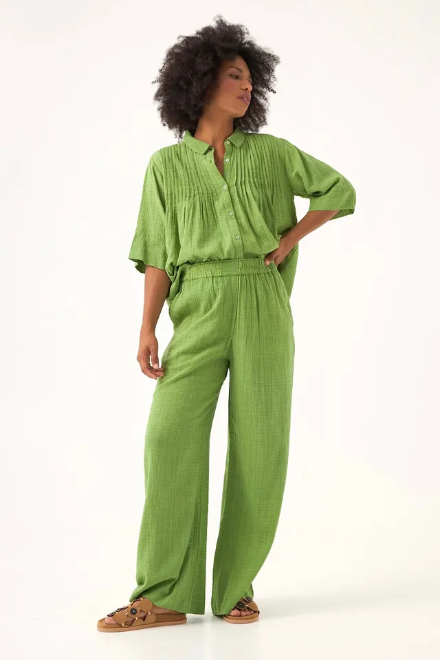 Chicosoleil Pantalons Curtis pantalon vert coton viscose