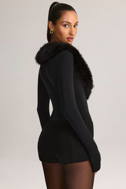 Oh Polly Nesta Combishort Noir Col Fourrure Plongeant