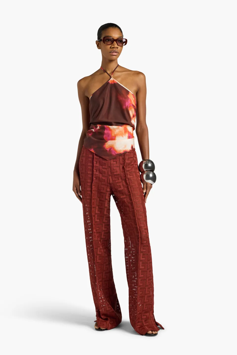 Liviana Conti Leandra top fleuri bordeaux dos nu