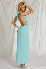 Oh Polly Kaeli robe maxi halter aqua blue chiffon