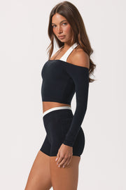 Oh Polly top noir épaules dénudées jersey stretch