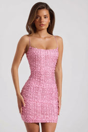 Oh Polly Drop a Glint Mini Robe Rose Perles Bodycon