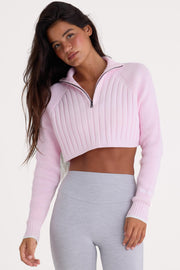 Oh Polly Pull Crop Rose Poudre Coton Col Zippé