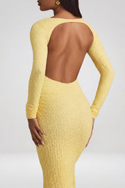 Oh Polly Tarini 14103 robe longue jaune pastel dentelle