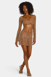 Oh Polly Embellished Thalassa mini jupe mocha à strass