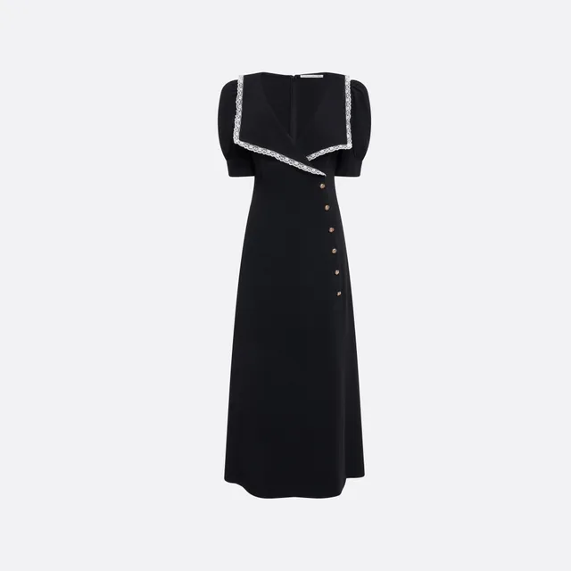 Alessandra Rich Cady Midi Dress Lace Trim robe noire 36