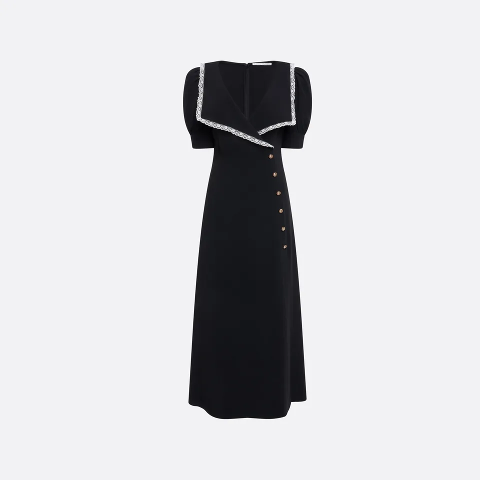 Alessandra Rich Cady Midi Dress Lace Trim robe noire 36