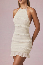 Oh Polly Tarryn robe mini ivoire dos nu volants