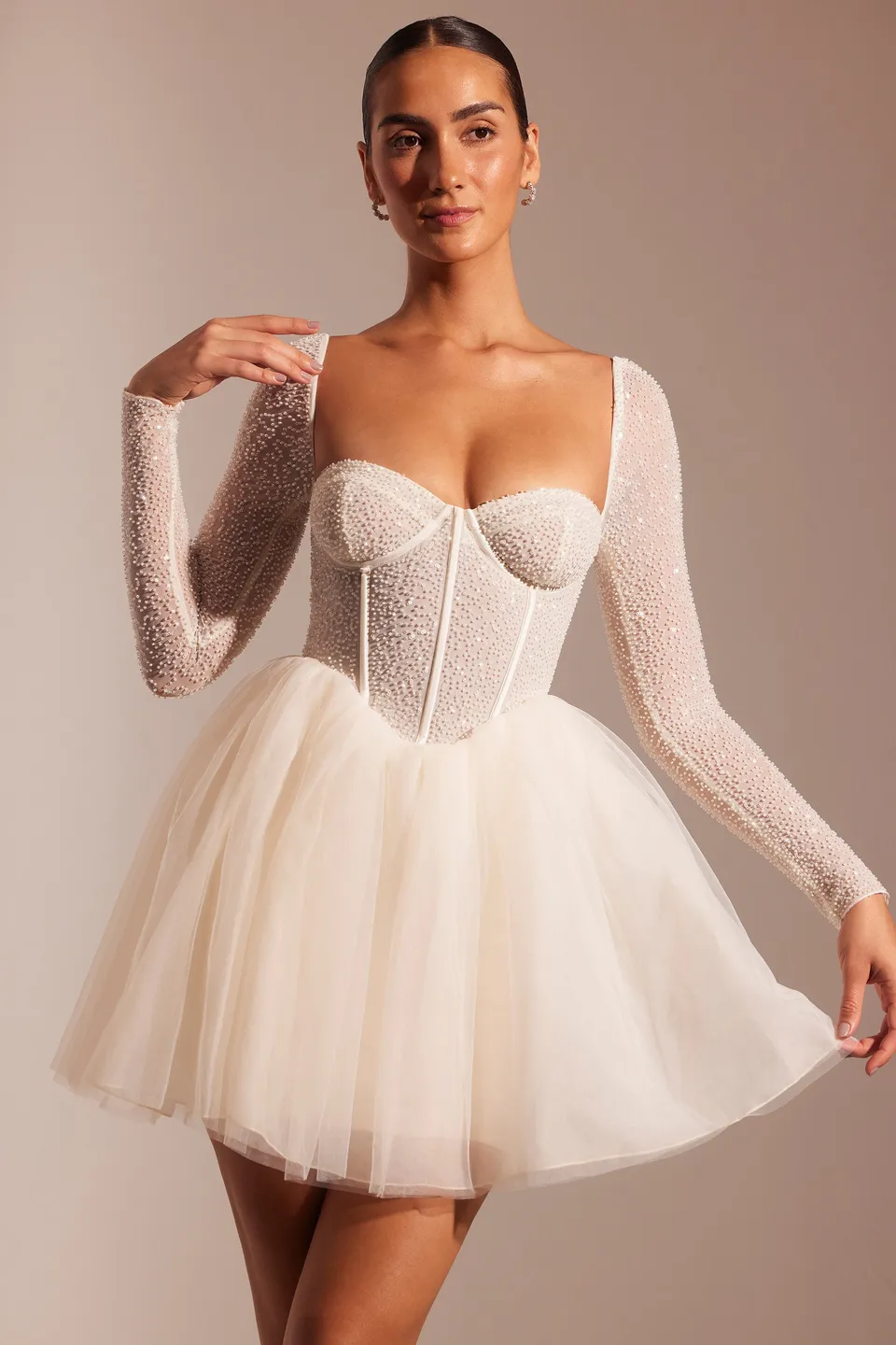 Oh Polly Calliope 6980 Mini Robe Tulle Ivoire Perlée