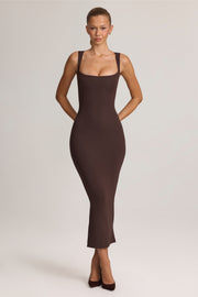 Oh Polly Ainslee 5617 robe midi marron chocolat moulante modal