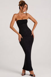 Oh Polly Palermo Robe Maxi Bustier Noire perlée