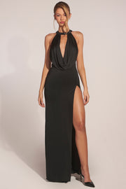Oh Polly Dresses robe longue fendue noire strass
