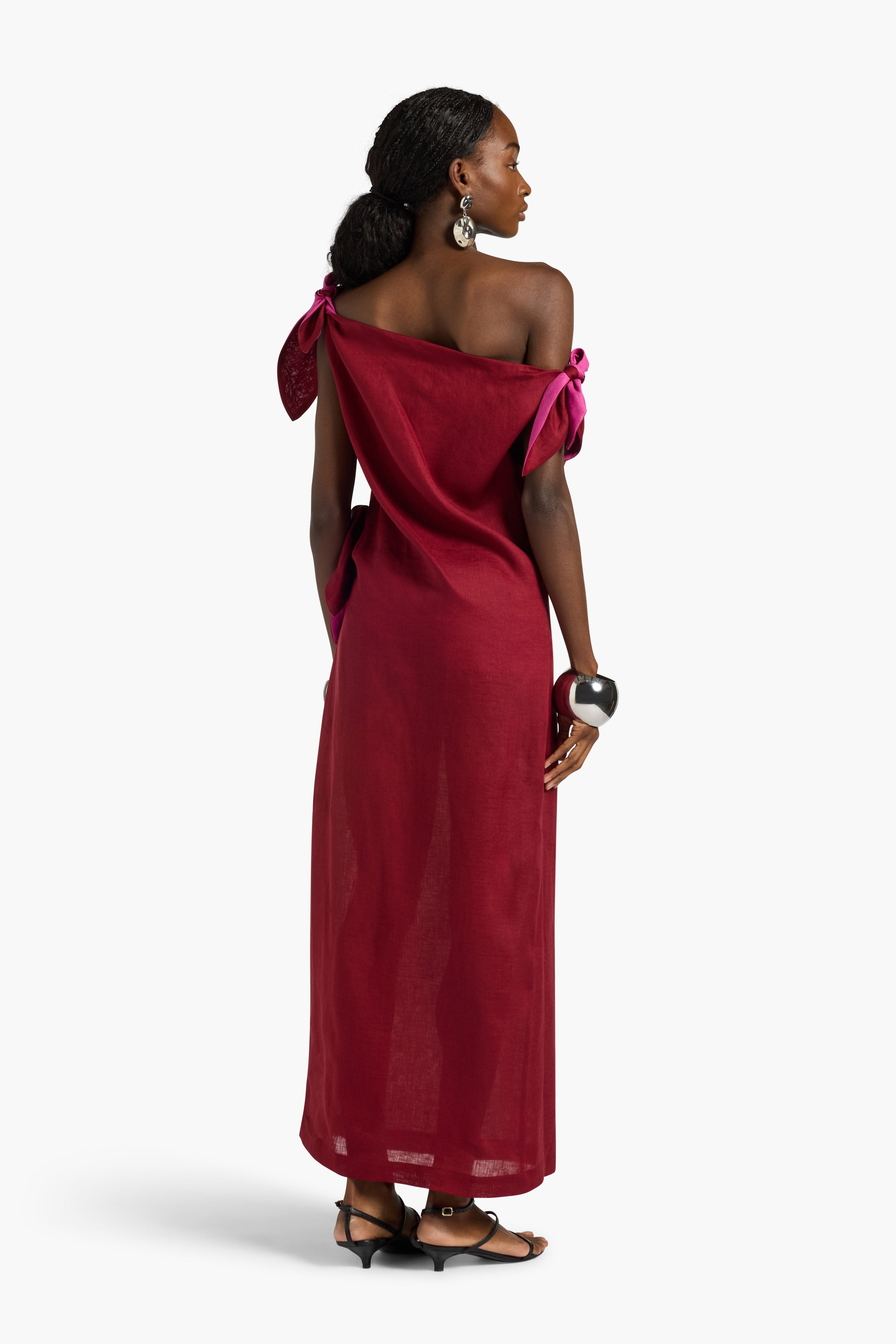 Liviana Conti Kendall robe lin terracotta nœuds
