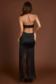 Oh Polly Solferina 13930 robe mini noire franges col plongeant