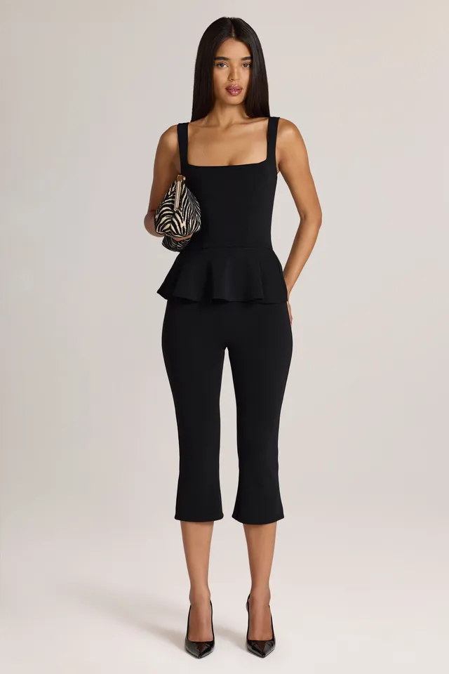 Oh Polly Geona Ponte Pantalon capri noir micro-évasé
