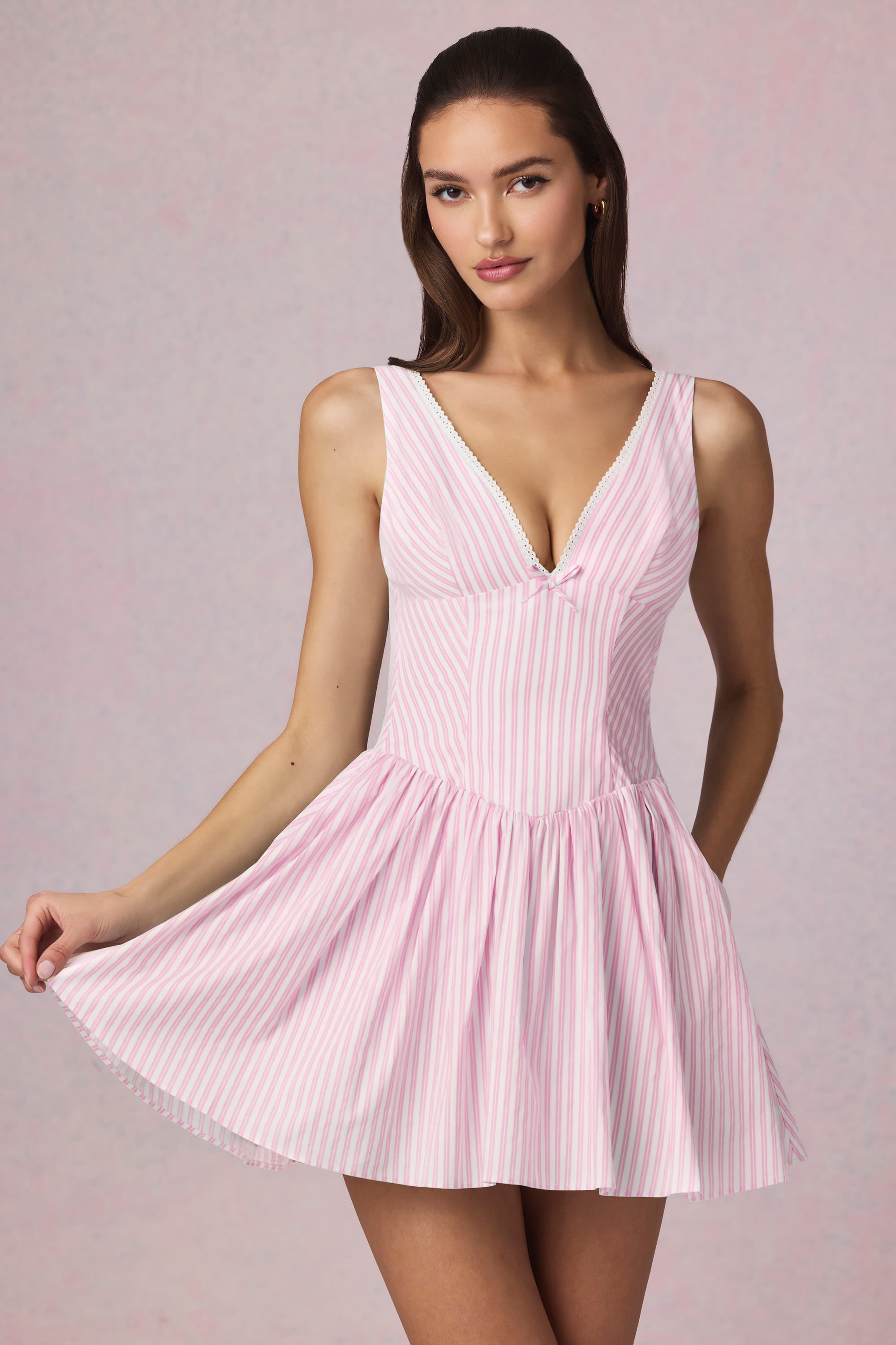Oh Polly Dresses 14401 mini robe trapèze mauve Soft Mauve Stripe