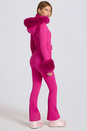 Oh Polly combinaison ski rose capuche fourrure imperméable