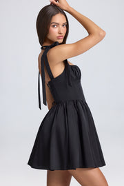 Oh Polly Draped Corset Mini Robe Noire Satin Dos Lacé