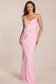 Oh Polly Fioren robe longue rose floral chiffon