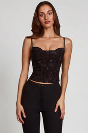 Oh Polly Embellished Armelia haut noir strass col bénitier