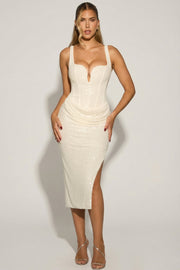Oh Polly Eliora 12287 robe corset midaxi blanche sequins