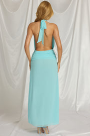 Oh Polly Kaeli robe maxi halter aqua blue chiffon