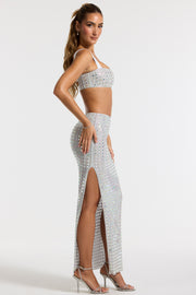 Oh Polly Embellished Siona jupe maxi argent strass fendue