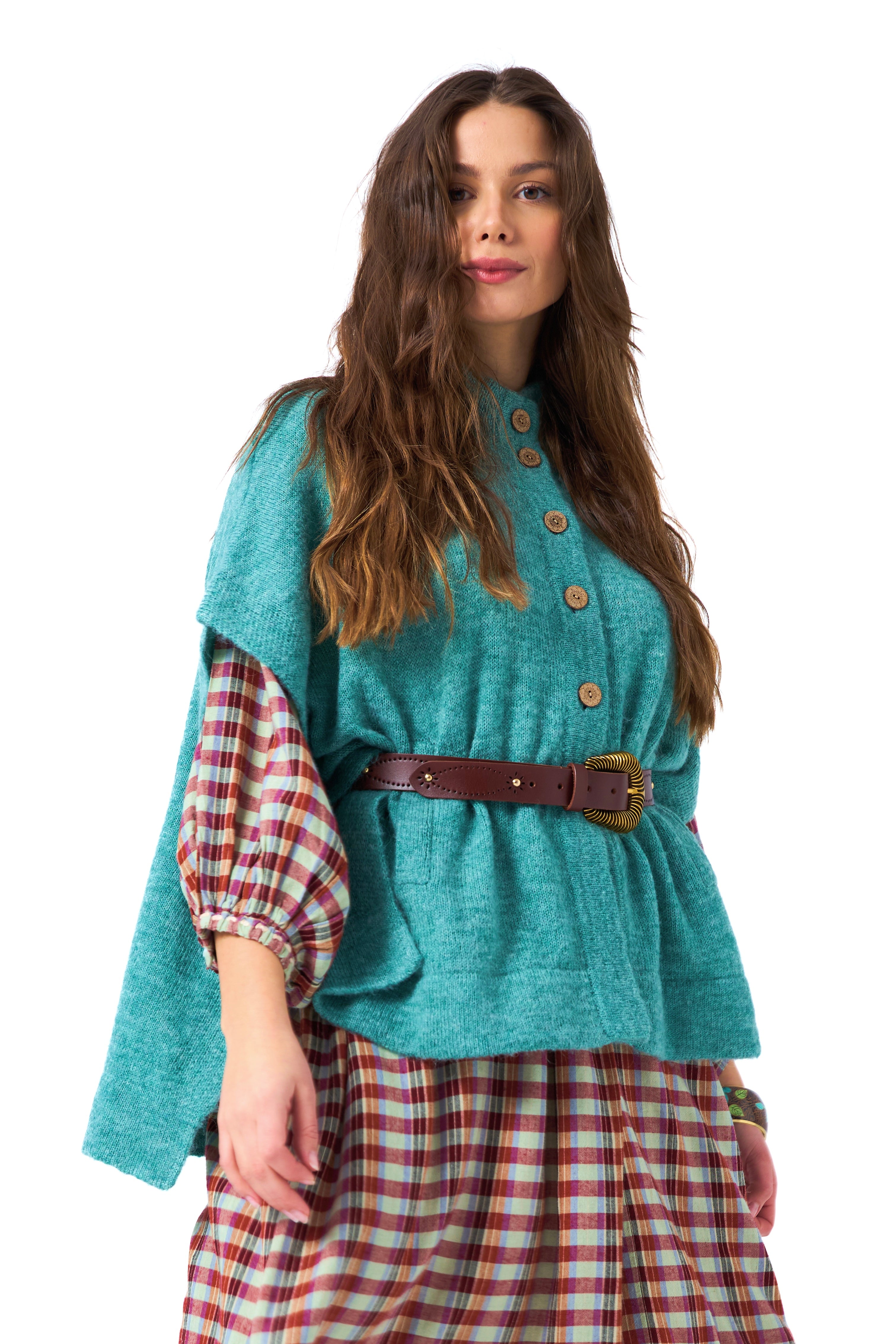 Chicosoleil Achill poncho maille vert turquoise mohair