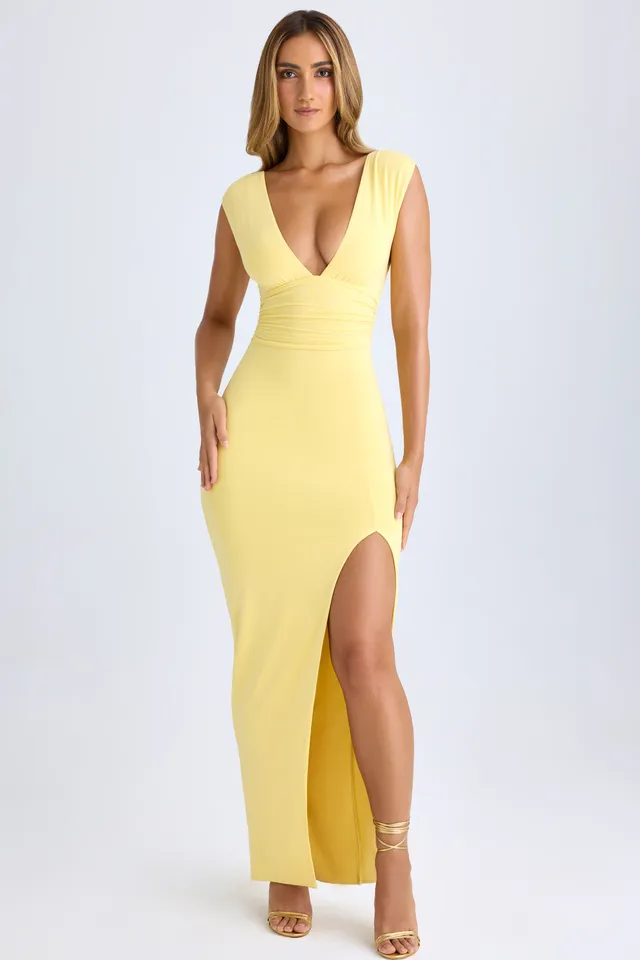 Oh Polly Sloane robe longue jaune modal fente moulante