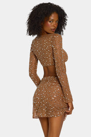 Oh Polly Embellished Giulia 7231 crop top mocha strass