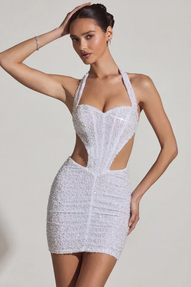 Oh Polly Embellished Robe Lucia Blanche Mini Perles