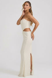 Oh Polly Saphira robe longue blanche sequins corset