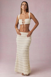 Oh Polly Orena Ruffled Maxi Skirt jupe ivoire volants mesh