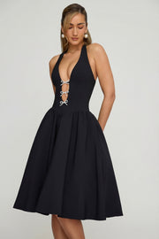 Oh Polly Angelina Robe Midi Licou Noire Black Nœuds