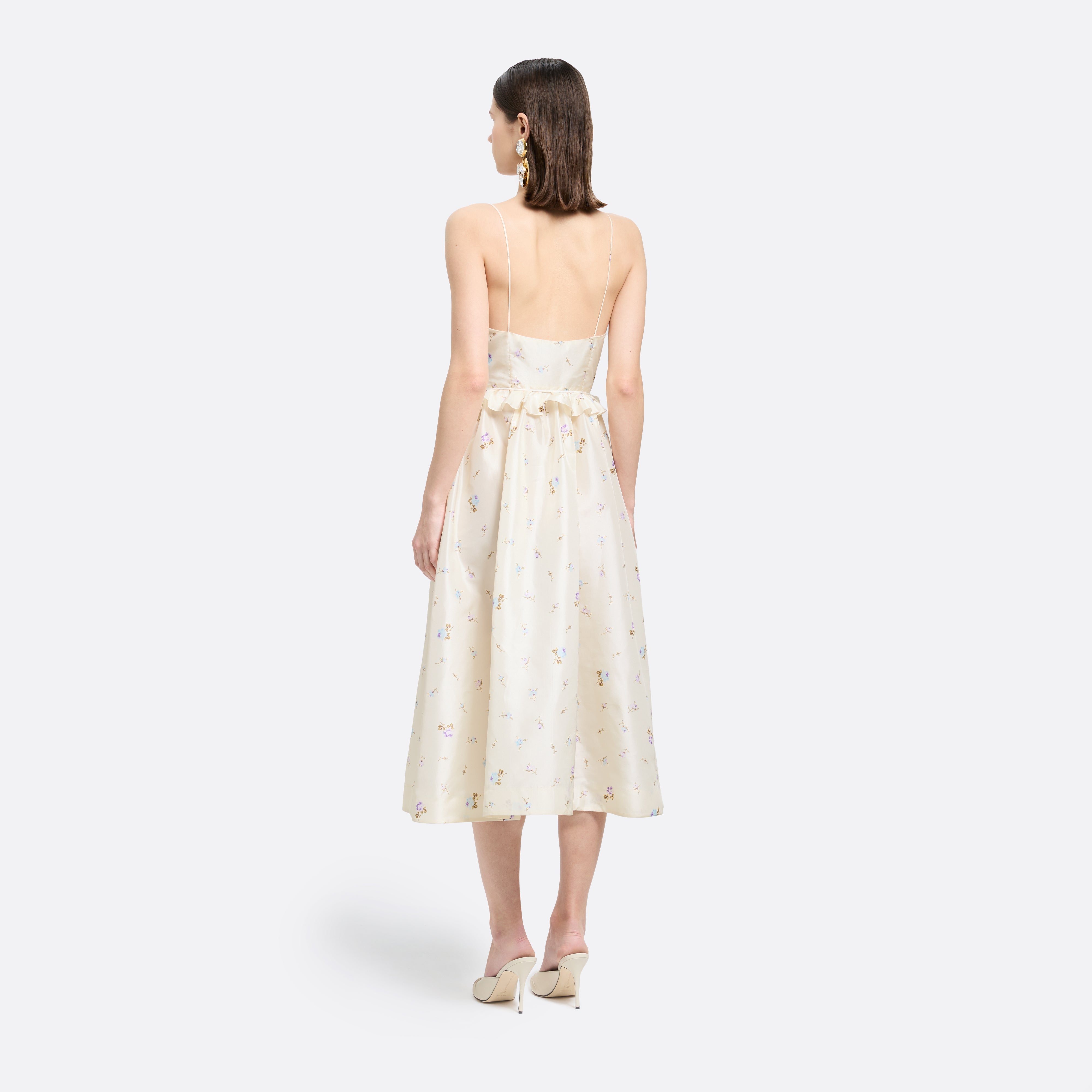 Alessandra Rich Dresses Floral Robe midi blanche à fleurs soie