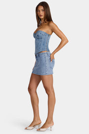 Oh Polly Skirts mini jupe jean taille basse bleu moyen