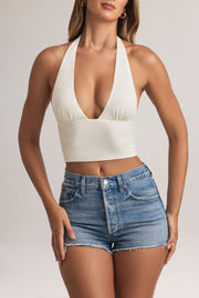 Oh Polly Tops Drew 14686 haut blanc col halter modal crop