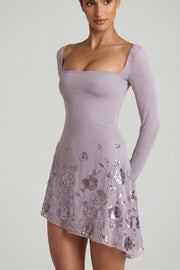 Oh Polly Lumiki robe soirée lilas asymétrique sequins
