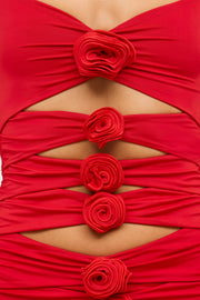 Oh Polly Aniela mini robe rouge jersey découpée roses