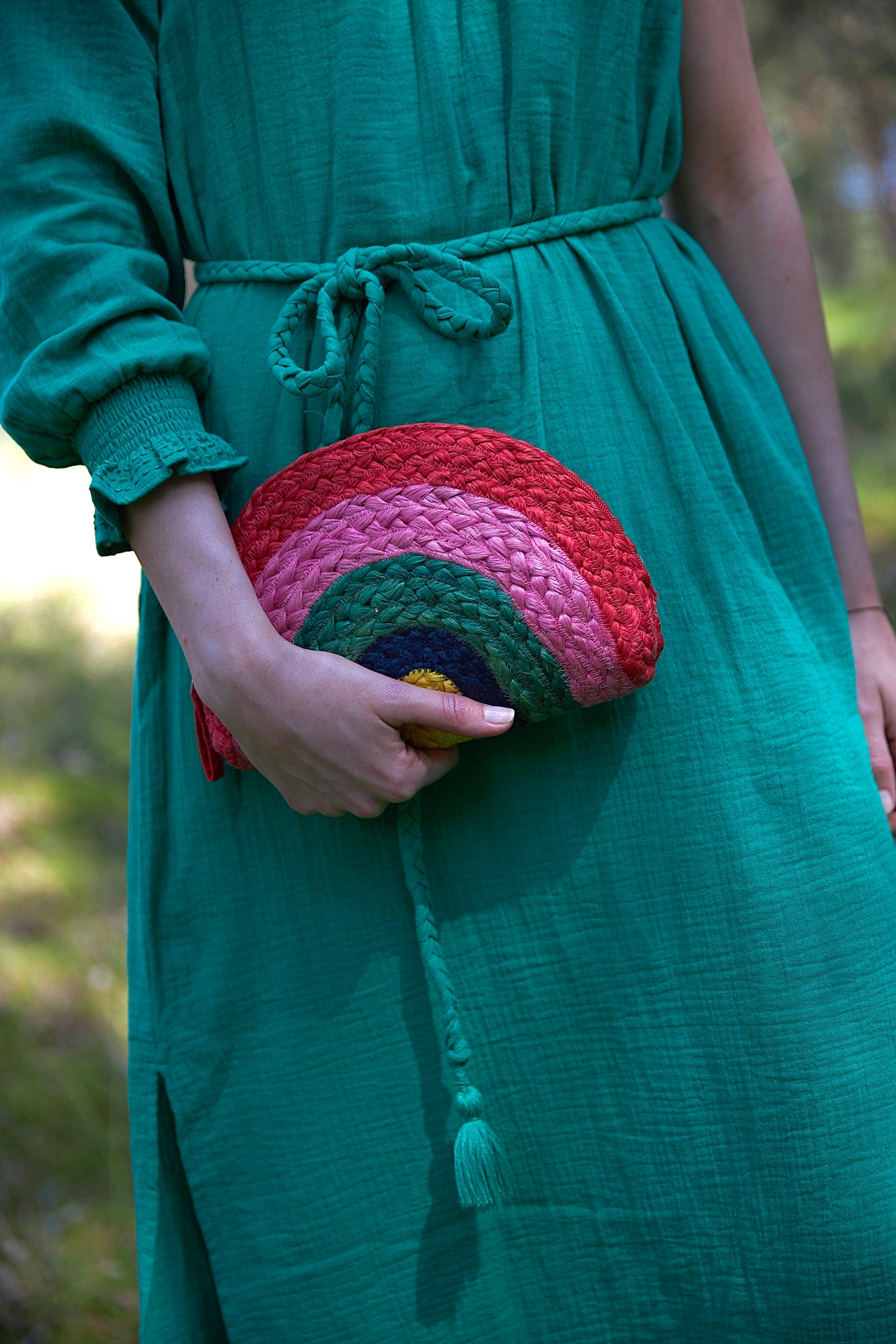Chicosoleil Luna pochette demi-lune rose jute zippée