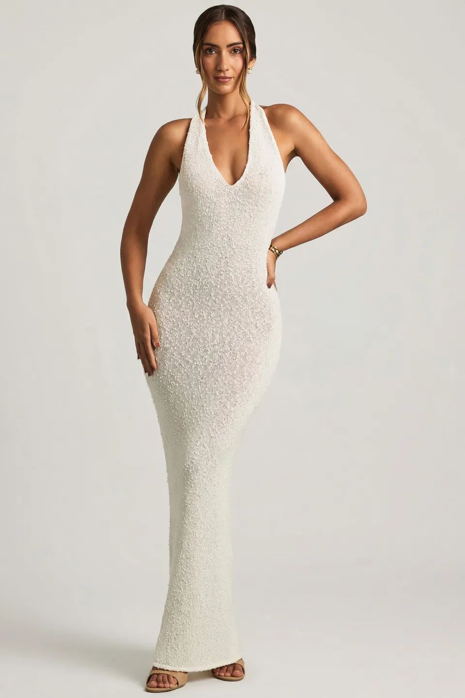 Oh Polly Mirri 14471 robe longue blanche bouclé licou