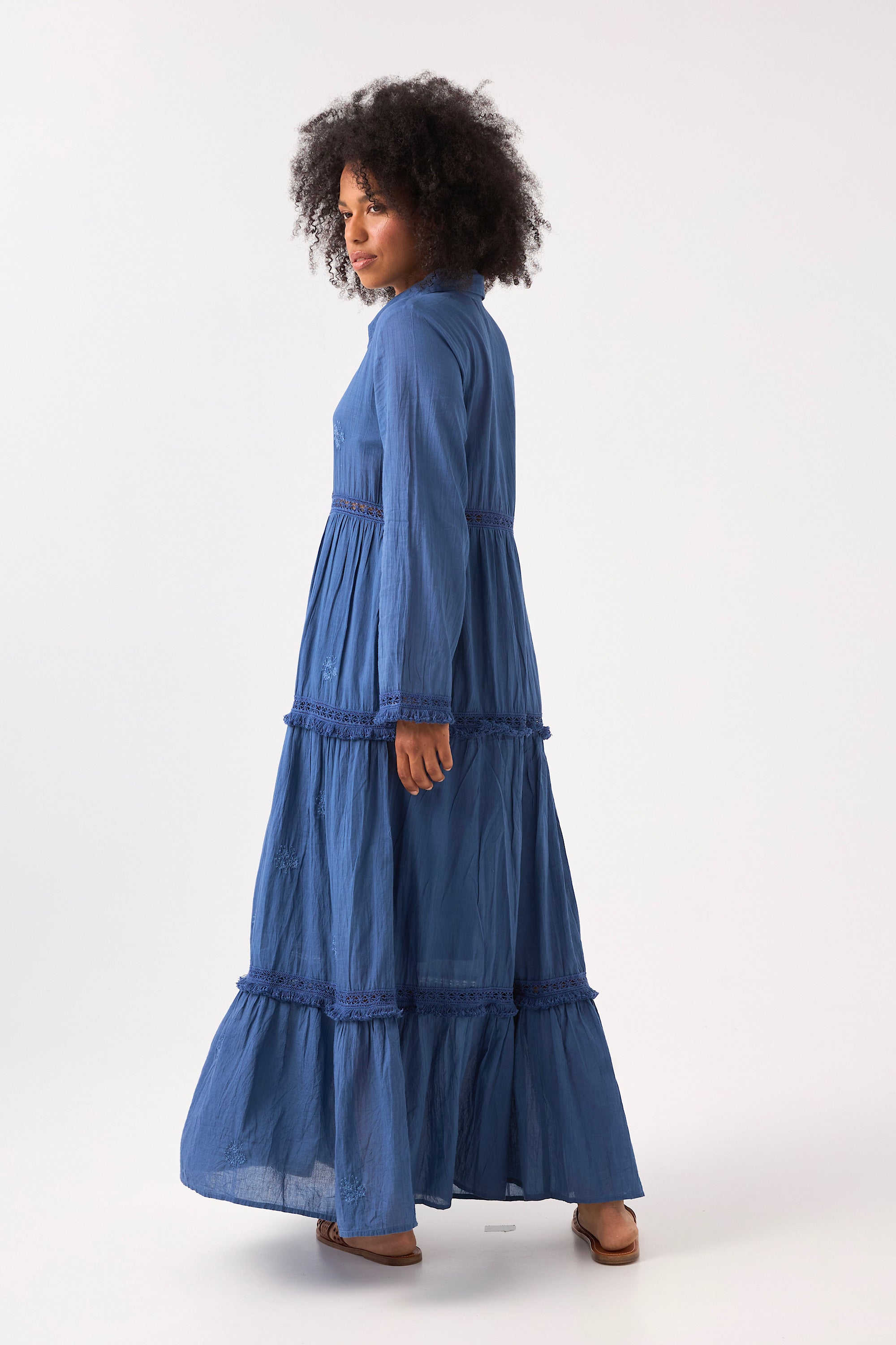 Chicosoleil Robes Selena robe longue coton bleu drone