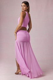 Oh Polly Romy jupe maxi rose orchidée fendue ruchée