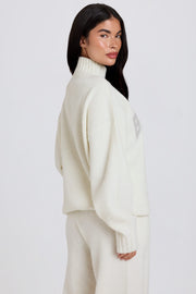 Oh Polly Knitwear Pull Soft Knit Oversized Coconut col roulé