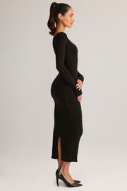 Oh Polly Dresses 15541 robe midi noire manches longues