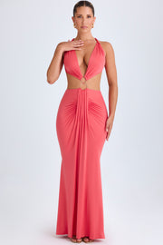 Oh Polly Omarosa robe maxi corail découpée jersey