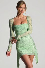 Oh Polly Marilla 9738 robe mini verte strass drapée