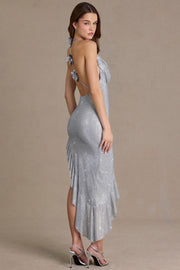 Oh Polly Embellished Robe Maxi Asymétrique Strass Diamant